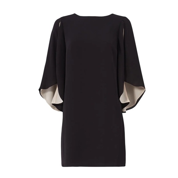 Halston Heritage Dresses & Skirts - Halston Heritage Black Cape Sleeve Shift Dress Cream Contrast Mini Small